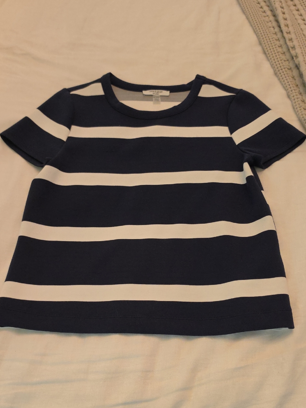 Cable & Gauge Navy and White Striped Crew Top